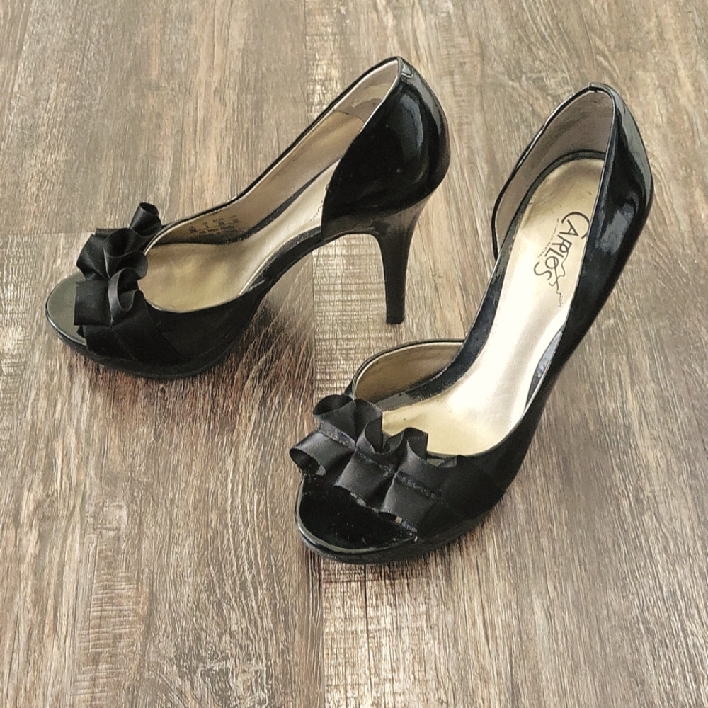 Faux Leather Ruffle Heels